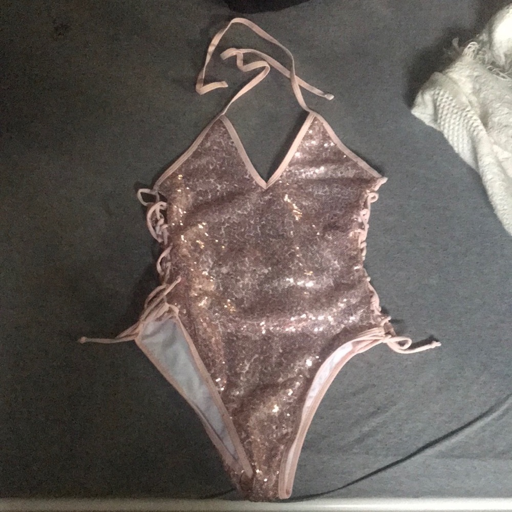 fashion nova pink sequin swimsuit